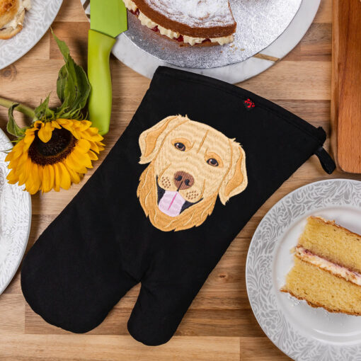 Golden retriever oven gloves embroidered product for sale